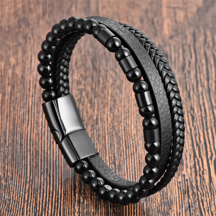 Buddha Stones Bransoleta ze skóry wielowarstwowej Frosted Stone ze stali tytanowej Balance Buckle