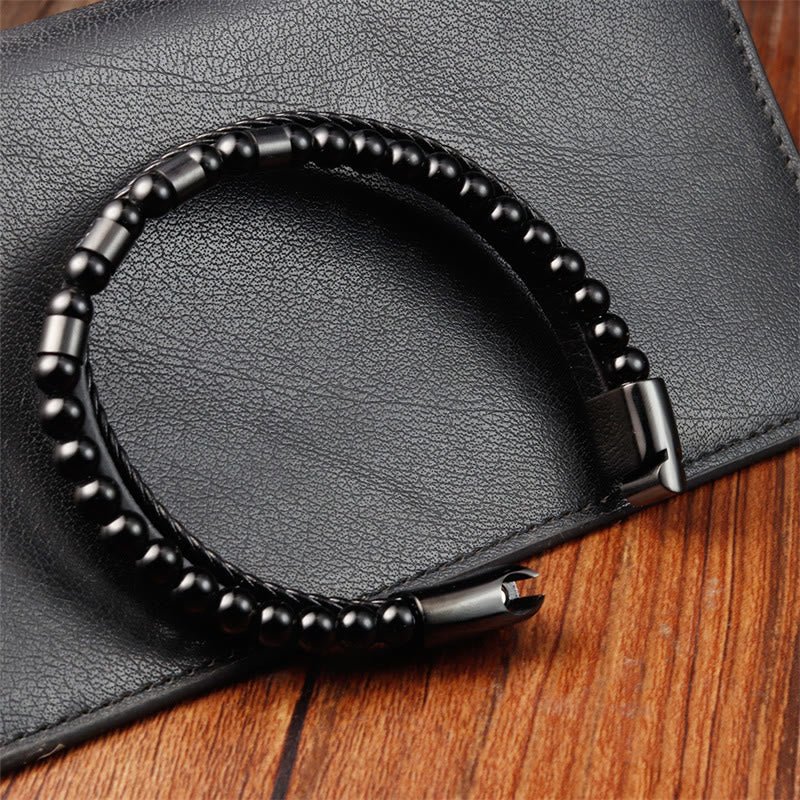Buddha Stones Bransoleta ze skóry wielowarstwowej Frosted Stone ze stali tytanowej Balance Buckle