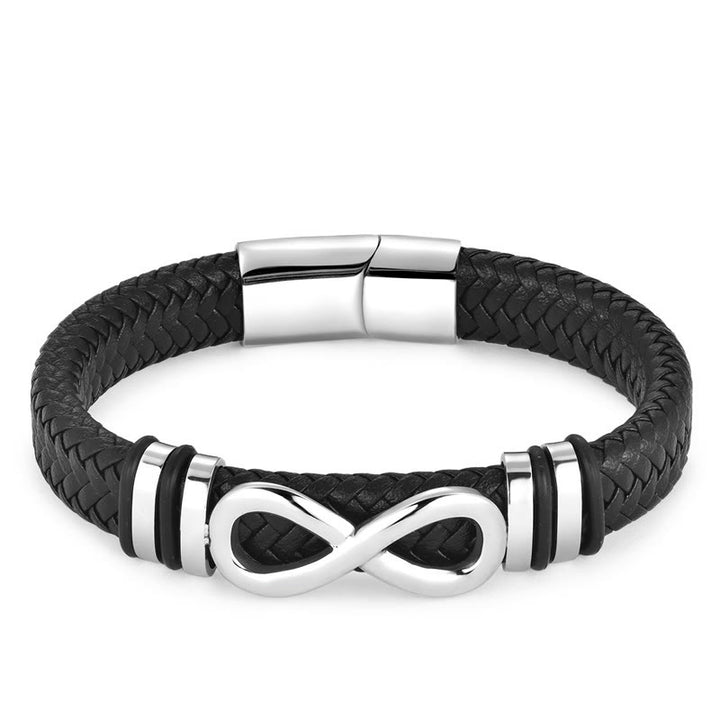 Bransoletka Buddha Stones Endless Knot Design ze stali tytanowej ze wzmocnieniem plecionej skóry z klamrą