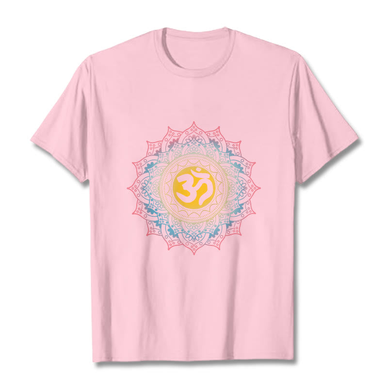 Koszulka z nadrukiem Mandala OM Pattern z motywem gradientu kolorów Buddha Stones - Jasnoróżowy - 2XL - image 12