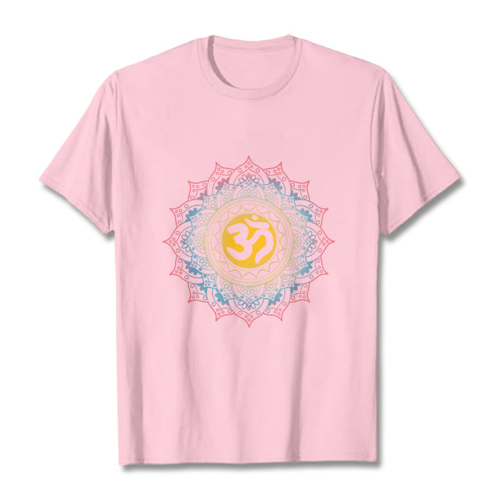 Koszulka z nadrukiem Mandala OM Pattern z motywem gradientu kolorów Buddha Stones - Jasnoróżowy - 2XL - image 12