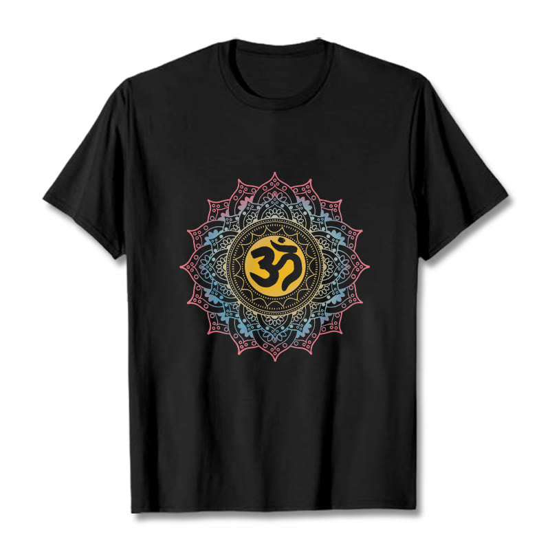 Koszulka z nadrukiem Mandala OM Pattern z motywem gradientu kolorów Buddha Stones - Czarny - 2XL - image 0