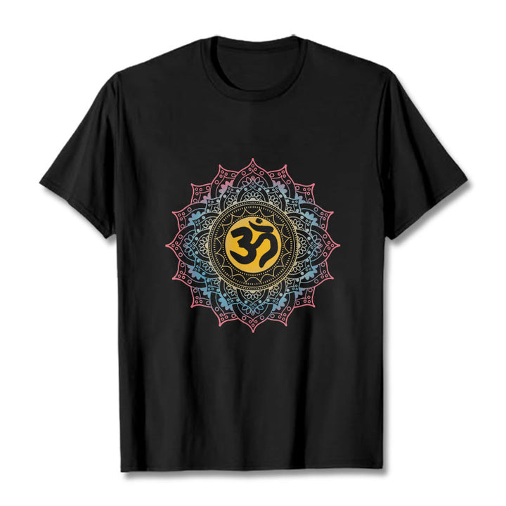 Koszulka z nadrukiem Mandala OM Pattern z motywem gradientu kolorów Buddha Stones - Czarny - 2XL - image 0