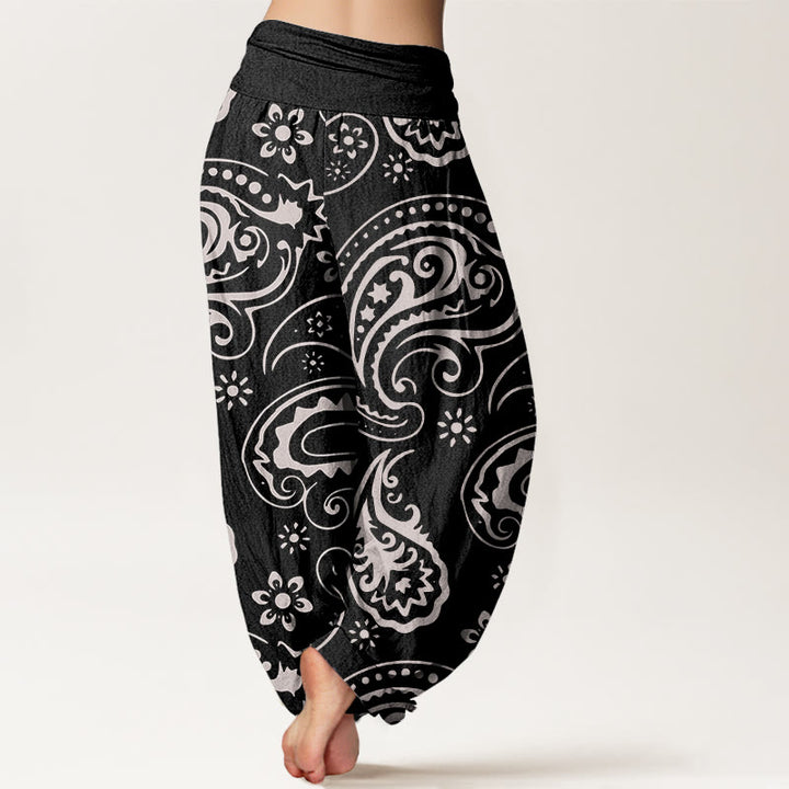 Buddha Stones Casual Elegancki Paisley Kwiatowy Wzór Damskie Spodnie Harem Elastyczna Talia - image 3