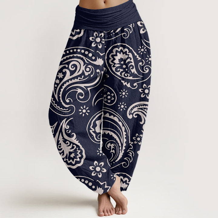 Buddha Stones Casual Elegancki Paisley Kwiatowy Wzór Damskie Spodnie Harem Elastyczna Talia - MidnightBlue - US22, UK/AU26, EU54 (6XL) - image 5