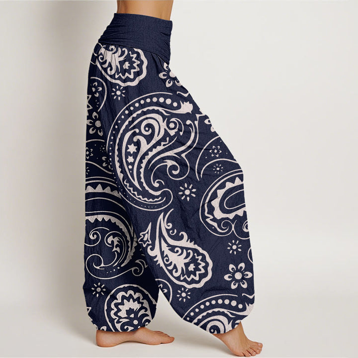 Buddha Stones Casual Elegancki Paisley Kwiatowy Wzór Damskie Spodnie Harem Elastyczna Talia - image 6