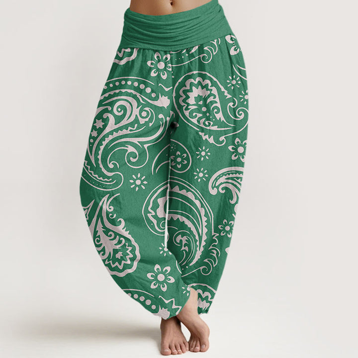 Buddha Stones Casual Elegancki Paisley Kwiatowy Wzór Damskie Spodnie Harem Elastyczna Talia - MediumSeaGreen - US22, UK/AU26, EU54 (6XL) - image 8