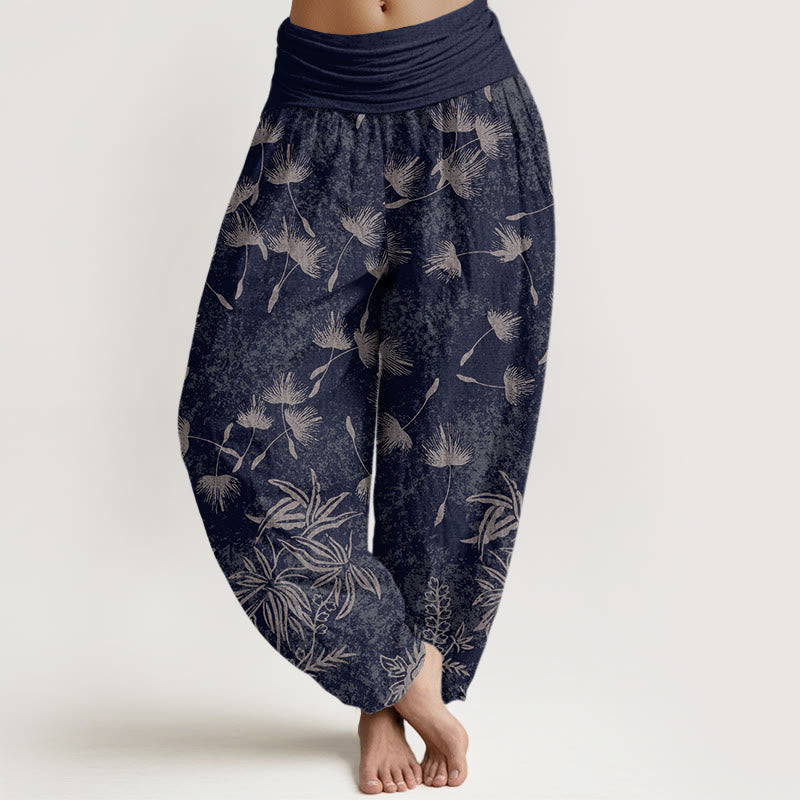 Buddha Stones Casual Roślina Dandelion Nasiona Wzór Damskie Elastyczne Spodnie Harem - MidnightBlue - US22, UK/AU26, EU54 (6XL) - image 1