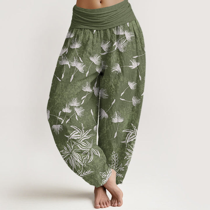 Buddha Stones Casual Roślina Dandelion Nasiona Wzór Damskie Elastyczne Spodnie Harem - DarkSeaGreen - US22, UK/AU26, EU54 (6XL) - image 5