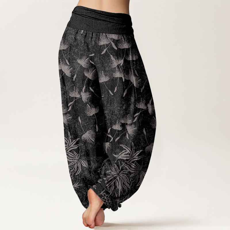 Buddha Stones Casual Roślina Dandelion Nasiona Wzór Damskie Elastyczne Spodnie Harem - image 10