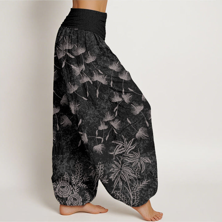 Buddha Stones Casual Roślina Dandelion Nasiona Wzór Damskie Elastyczne Spodnie Harem - image 9
