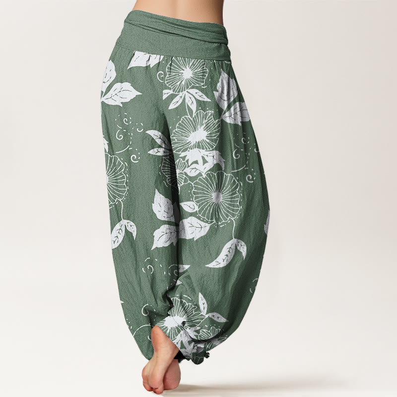 Buddha Stones Casual Vine Flowers Leaves Pattern Damskie spodnie haremowe z elastyczną talią - image 6