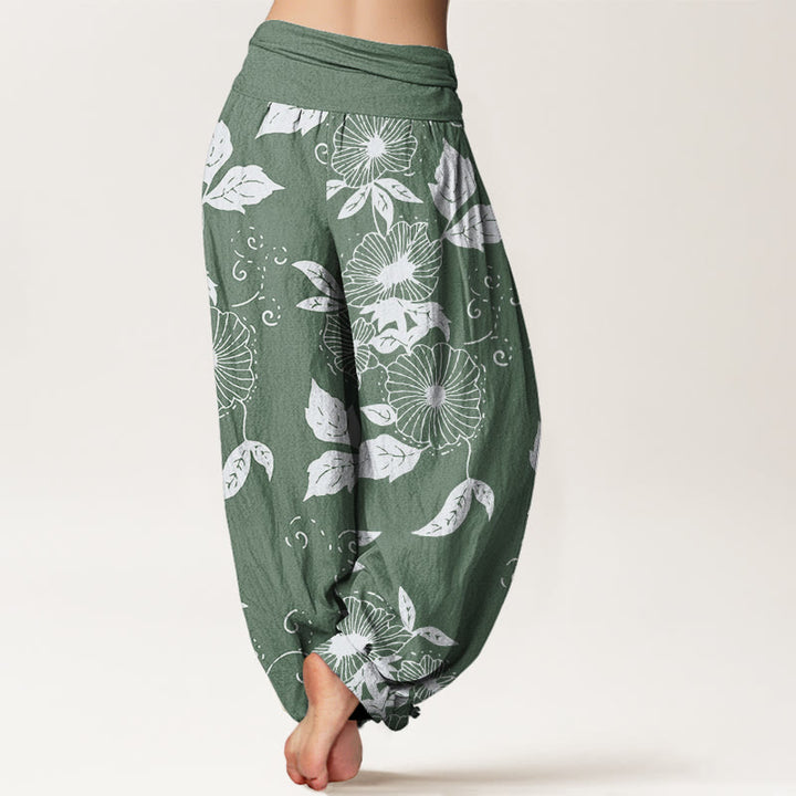 Buddha Stones Casual Vine Flowers Leaves Pattern Damskie spodnie haremowe z elastyczną talią - image 6