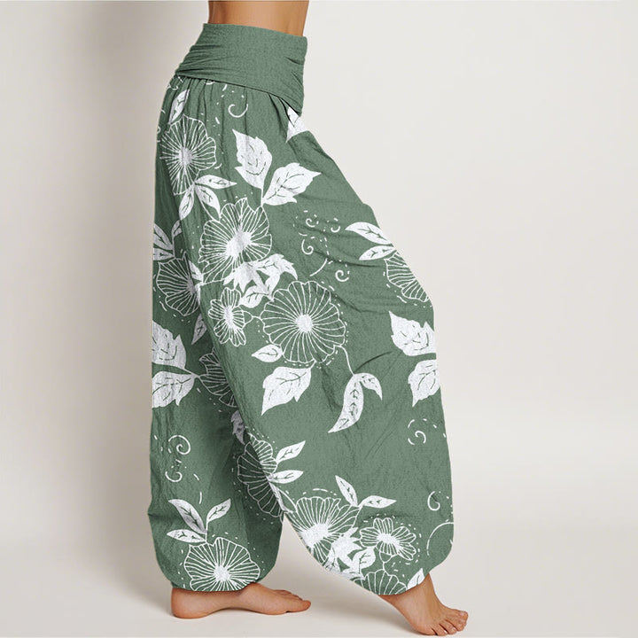 Buddha Stones Casual Vine Flowers Leaves Pattern Damskie spodnie haremowe z elastyczną talią - image 7