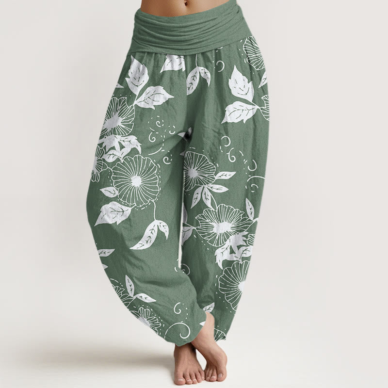 Buddha Stones Casual Vine Flowers Leaves Pattern Damskie spodnie haremowe z elastyczną talią - DarkSeaGreen - US22, UK/AU26, EU54 (6XL) - image 5