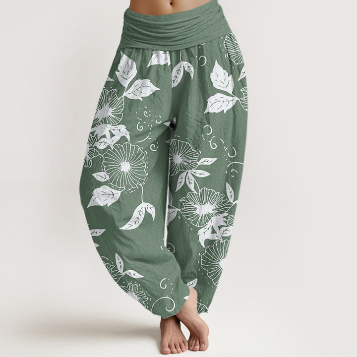 Buddha Stones Casual Vine Flowers Leaves Pattern Damskie spodnie haremowe z elastyczną talią - DarkSeaGreen - US22, UK/AU26, EU54 (6XL) - image 5