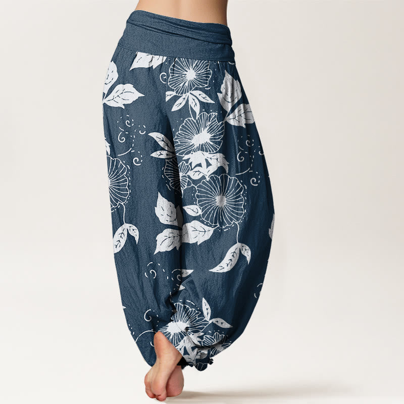 Buddha Stones Casual Vine Flowers Leaves Pattern Damskie spodnie haremowe z elastyczną talią - image 10