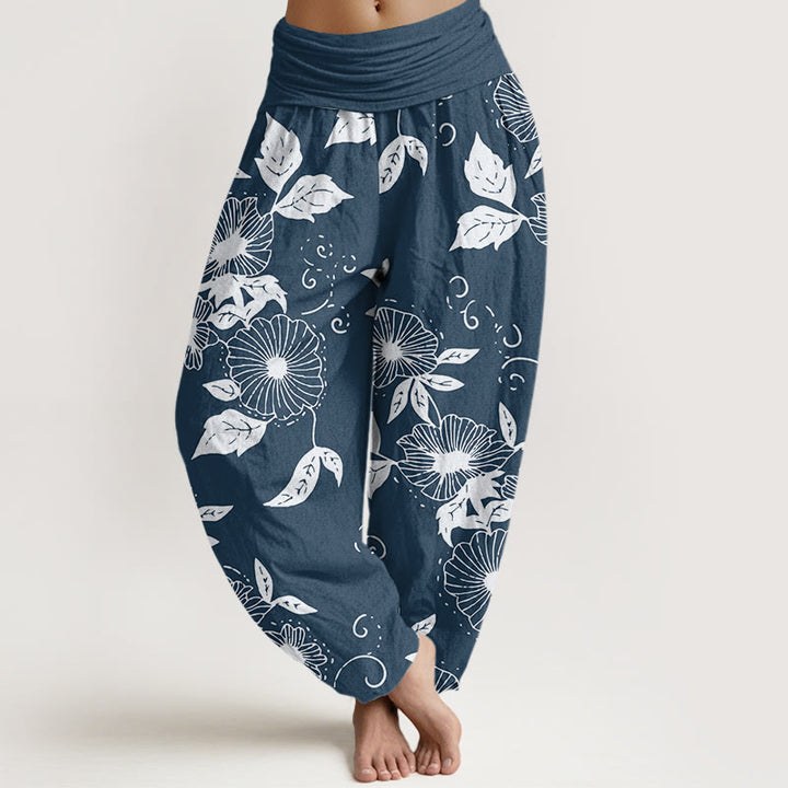 Buddha Stones Casual Vine Flowers Leaves Pattern Damskie spodnie haremowe z elastyczną talią - Stalowoniebieski - US22, UK/AU26, EU54 (6XL) - image 8