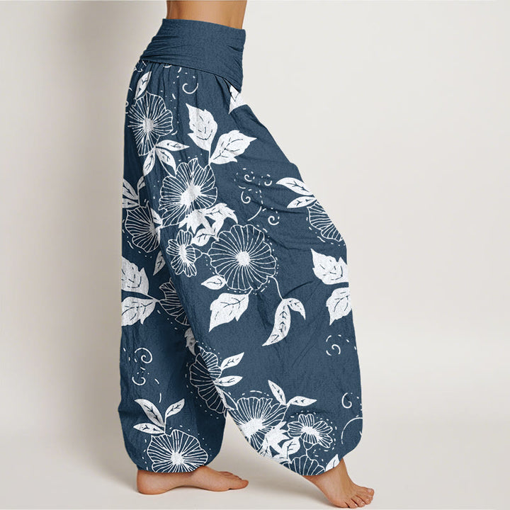 Buddha Stones Casual Vine Flowers Leaves Pattern Damskie spodnie haremowe z elastyczną talią - image 9