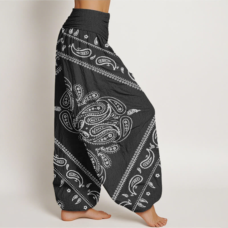Buddha Stones Casual Floral Leaf Paisley Pattern Damskie spodnie haremowe z elastyczną talią - image 1