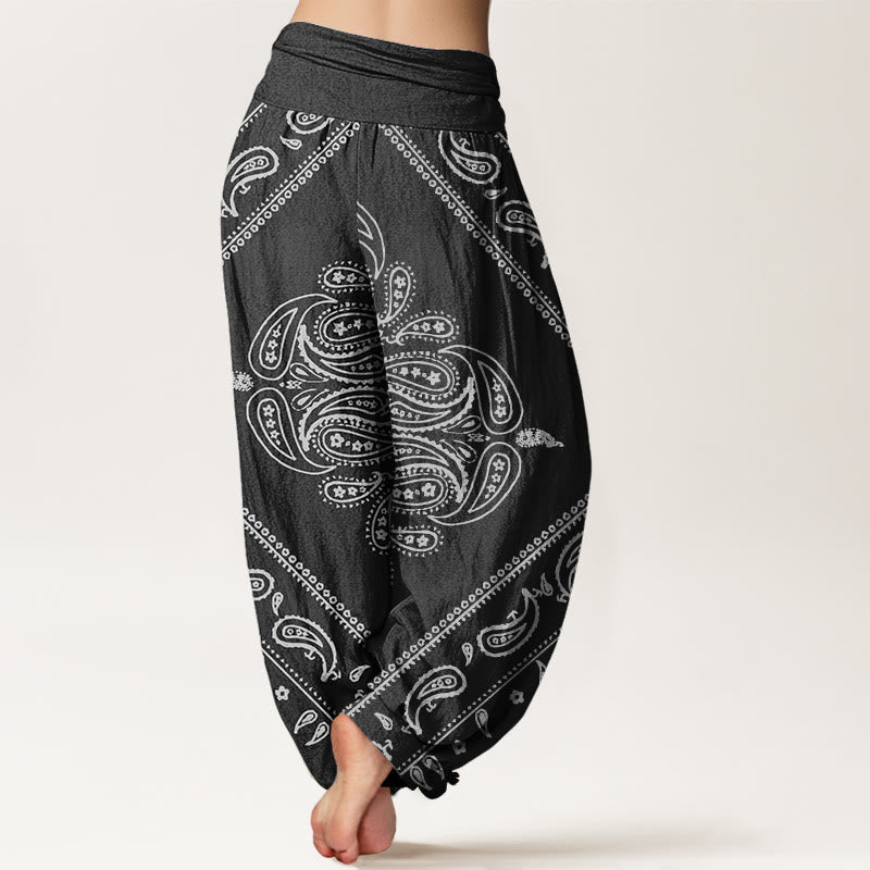 Buddha Stones Casual Floral Leaf Paisley Pattern Damskie spodnie haremowe z elastyczną talią - image 3