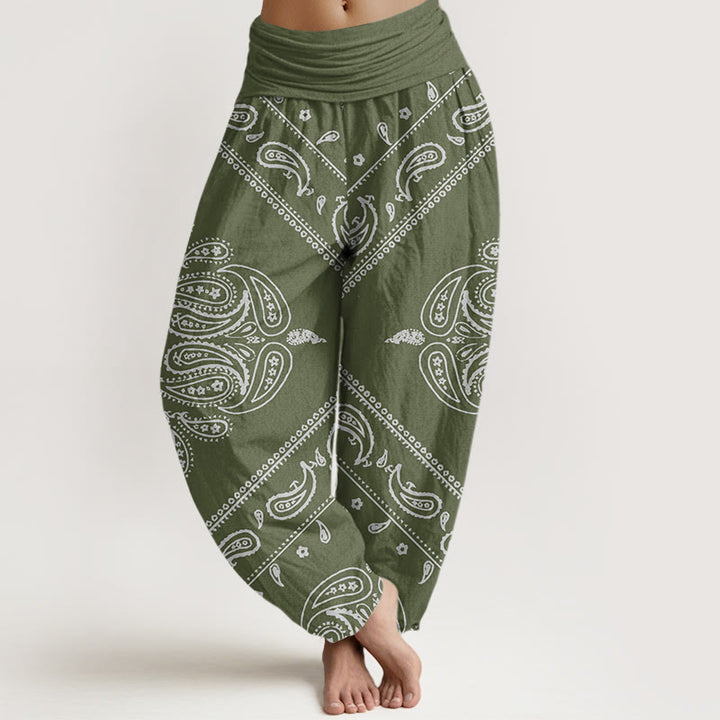 Buddha Stones Casual Floral Leaf Paisley Pattern Damskie spodnie haremowe z elastyczną talią - DarkSeaGreen - US22, UK/AU26, EU54 (6XL) - image 4