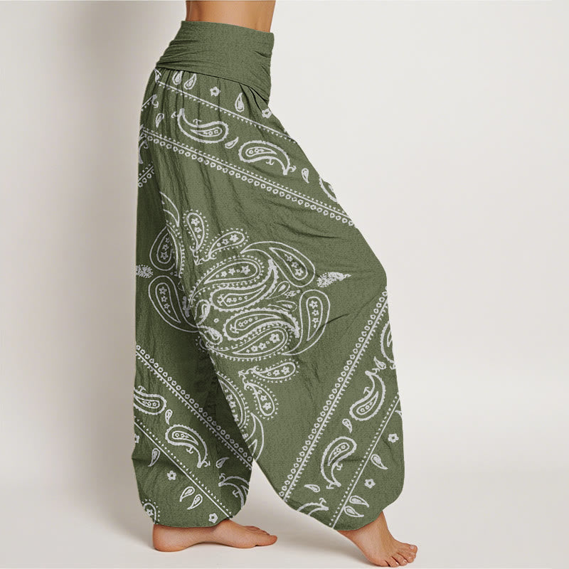 Buddha Stones Casual Floral Leaf Paisley Pattern Damskie spodnie haremowe z elastyczną talią - image 6