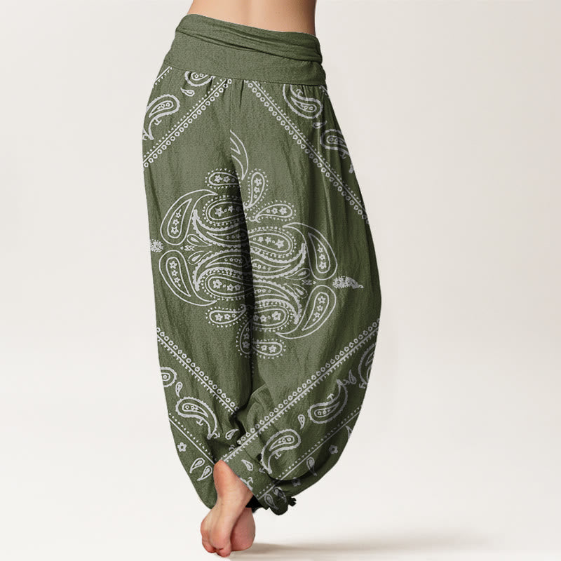 Buddha Stones Casual Floral Leaf Paisley Pattern Damskie spodnie haremowe z elastyczną talią - image 5