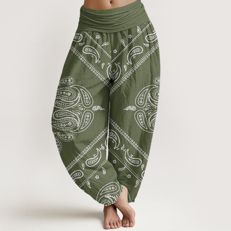 Buddha Stones Casual Floral Leaf Paisley Pattern Damskie spodnie haremowe z elastyczną talią - DarkSeaGreen - US22, UK/AU26, EU54 (6XL) - image 5