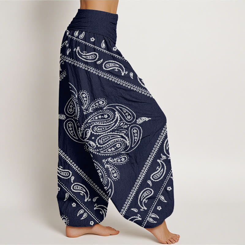 Buddha Stones Casual Floral Leaf Paisley Pattern Damskie spodnie haremowe z elastyczną talią - image 8