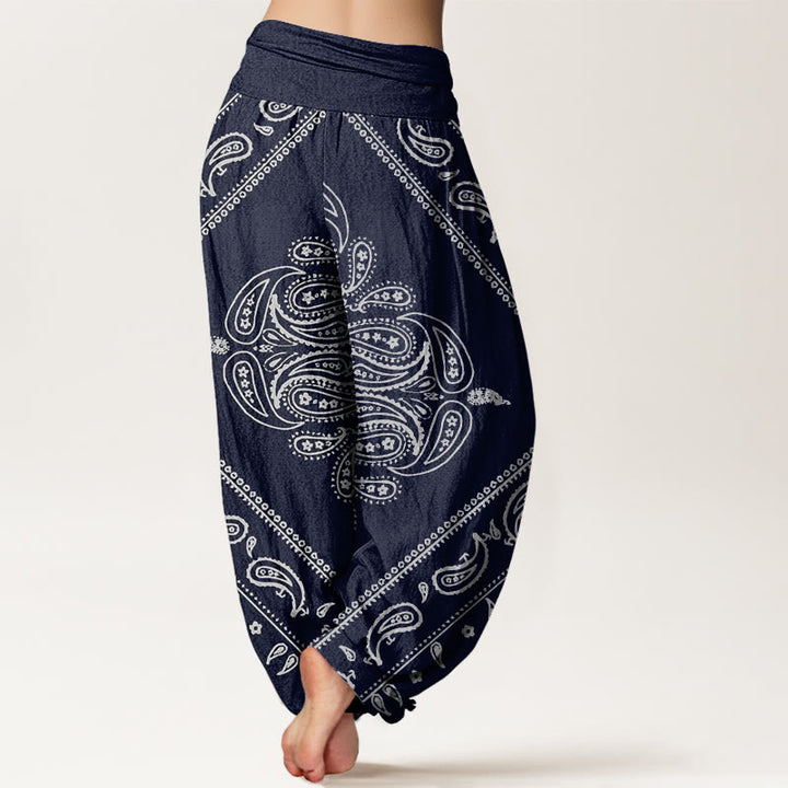 Buddha Stones Casual Floral Leaf Paisley Pattern Damskie spodnie haremowe z elastyczną talią - image 9