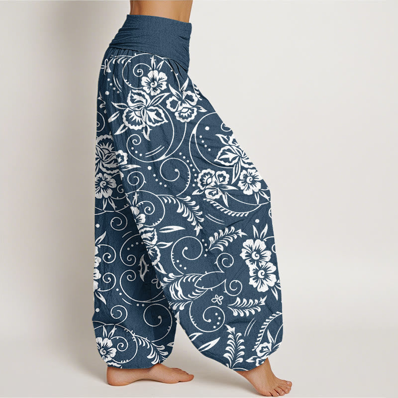 Buddha Stones Casual Floral Swirling Vines Pattern Damskie spodnie haremowe z elastyczną talią - image 1