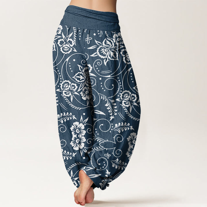 Buddha Stones Casual Floral Swirling Vines Pattern Damskie spodnie haremowe z elastyczną talią - image 3
