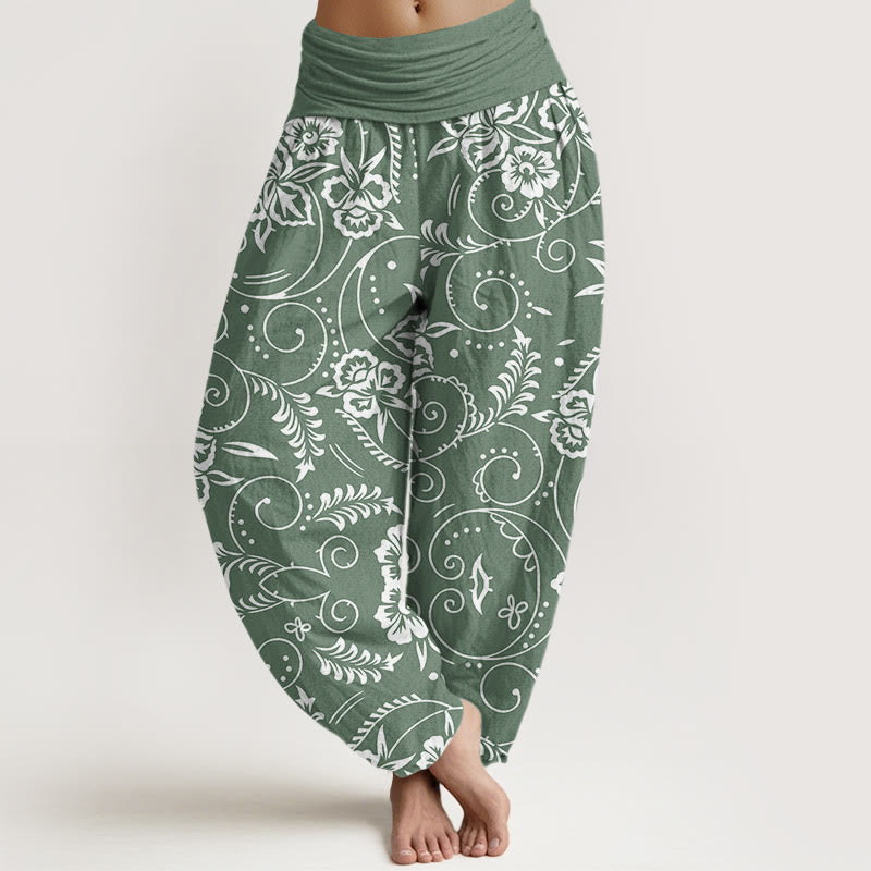Buddha Stones Casual Floral Swirling Vines Pattern Damskie spodnie haremowe z elastyczną talią - DarkSeaGreen - US22, UK/AU26, EU54 (6XL) - image 4