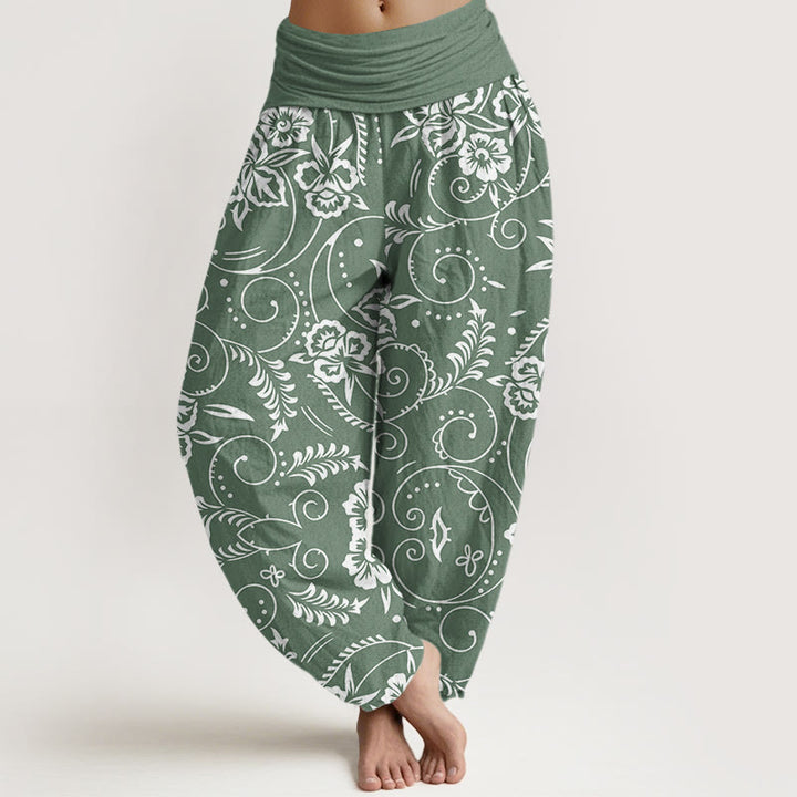 Buddha Stones Casual Floral Swirling Vines Pattern Damskie spodnie haremowe z elastyczną talią - DarkSeaGreen - US22, UK/AU26, EU54 (6XL) - image 4