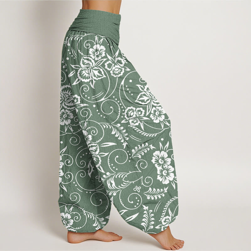 Buddha Stones Casual Floral Swirling Vines Pattern Damskie spodnie haremowe z elastyczną talią - image 5