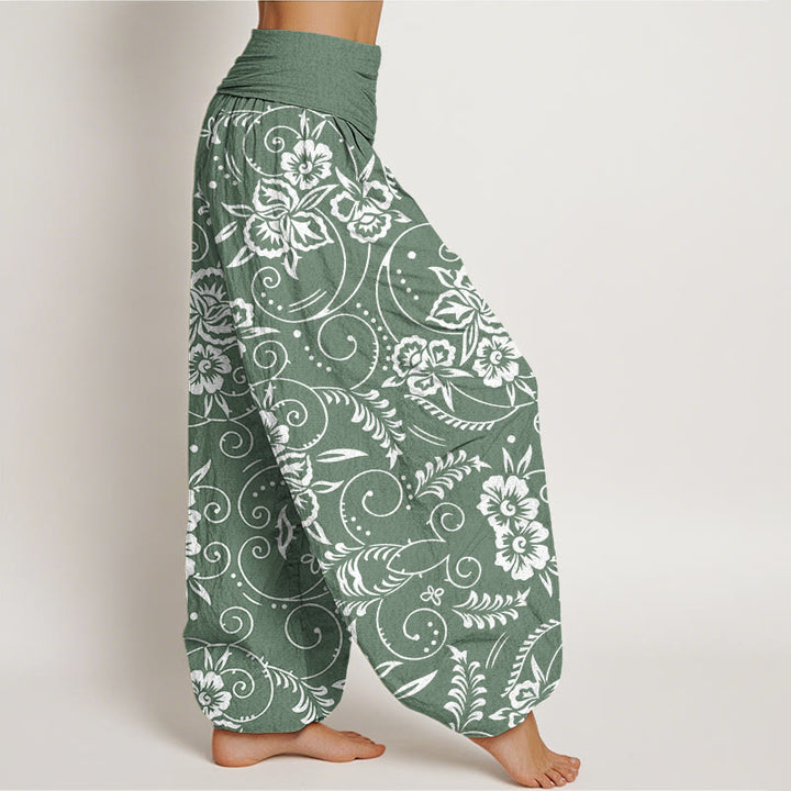 Buddha Stones Casual Floral Swirling Vines Pattern Damskie spodnie haremowe z elastyczną talią - image 5