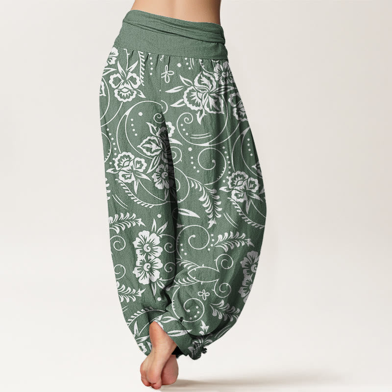 Buddha Stones Casual Floral Swirling Vines Pattern Damskie spodnie haremowe z elastyczną talią - image 7