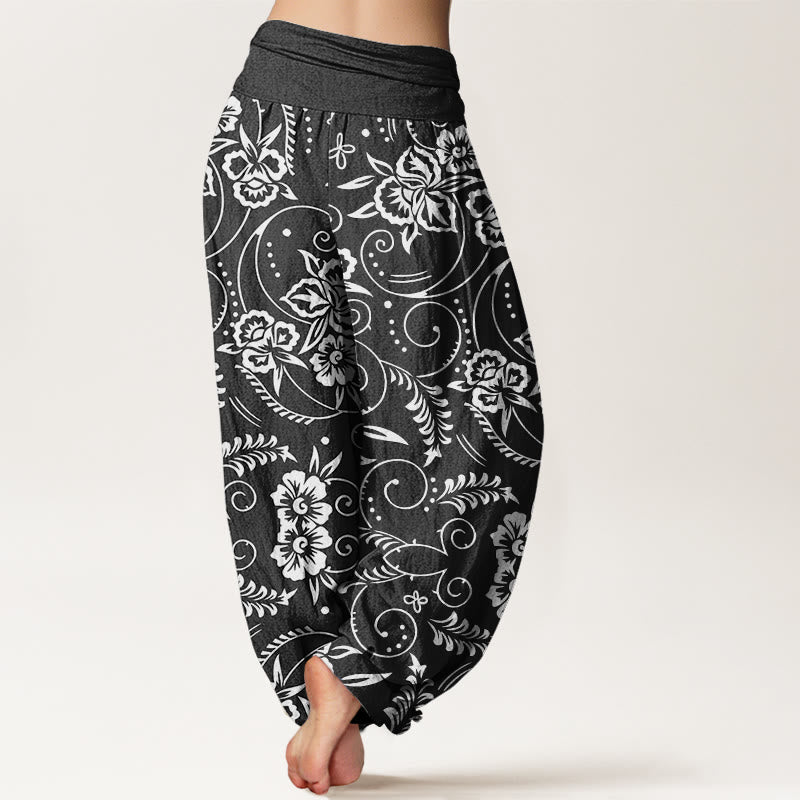 Buddha Stones Casual Floral Swirling Vines Pattern Damskie spodnie haremowe z elastyczną talią - image 9