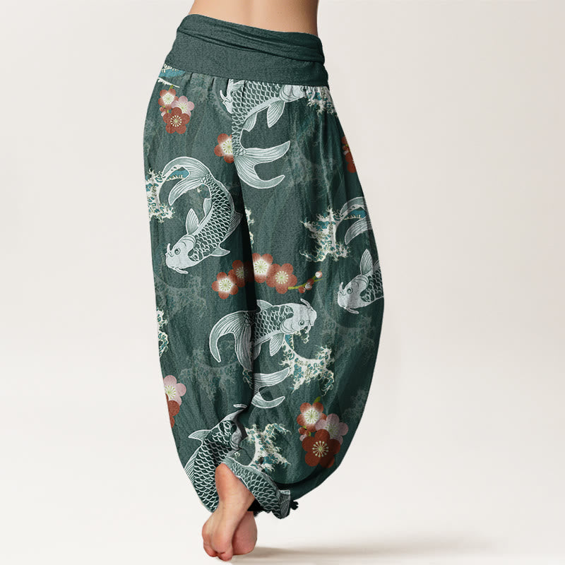Buddha Stones Casual Koi Fish Cherry Blossoms Pattern Damskie spodnie haremowe z elastyczną talią - image 3