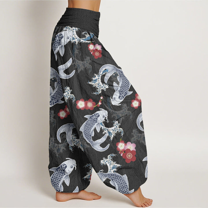 Buddha Stones Casual Koi Fish Cherry Blossoms Pattern Damskie spodnie haremowe z elastyczną talią - image 6