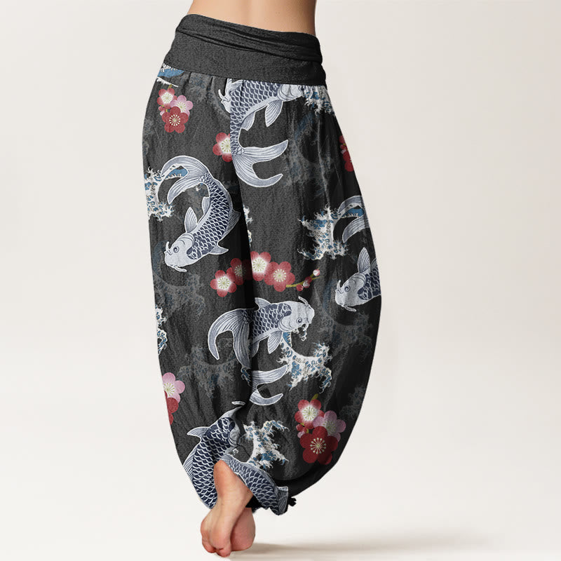Buddha Stones Casual Koi Fish Cherry Blossoms Pattern Damskie spodnie haremowe z elastyczną talią - image 7
