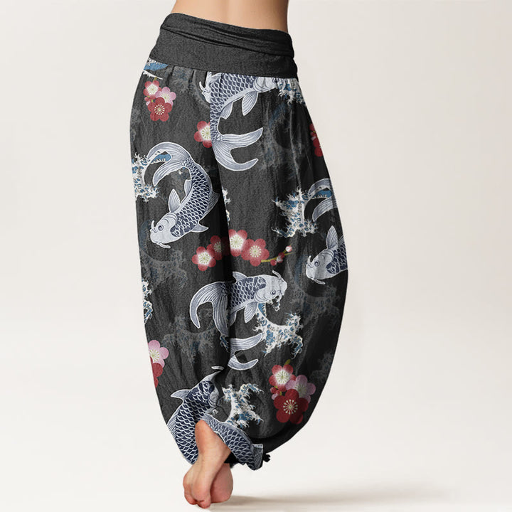 Buddha Stones Casual Koi Fish Cherry Blossoms Pattern Damskie spodnie haremowe z elastyczną talią - image 7