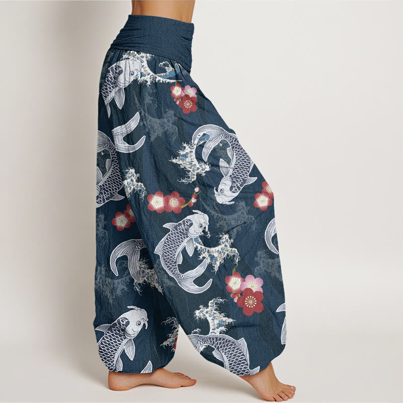 Buddha Stones Casual Koi Fish Cherry Blossoms Pattern Damskie spodnie haremowe z elastyczną talią - image 9