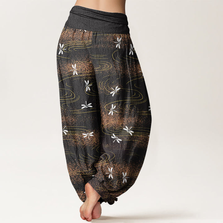 Buddha Stones Casual Dragonfly Wave Pattern Damskie spodnie haremowe z elastyczną talią - image 3