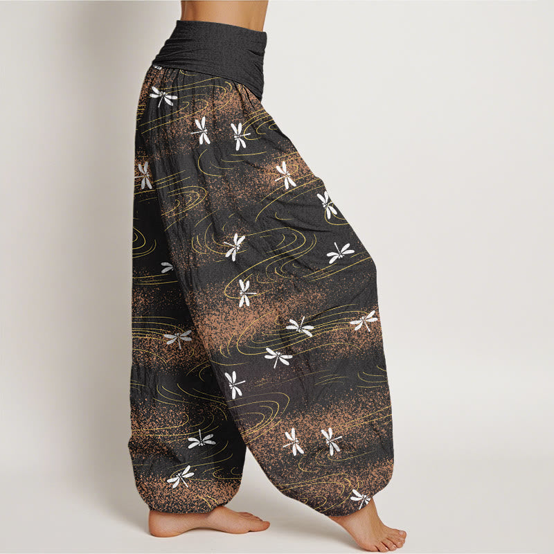 Buddha Stones Casual Dragonfly Wave Pattern Damskie spodnie haremowe z elastyczną talią - image 2