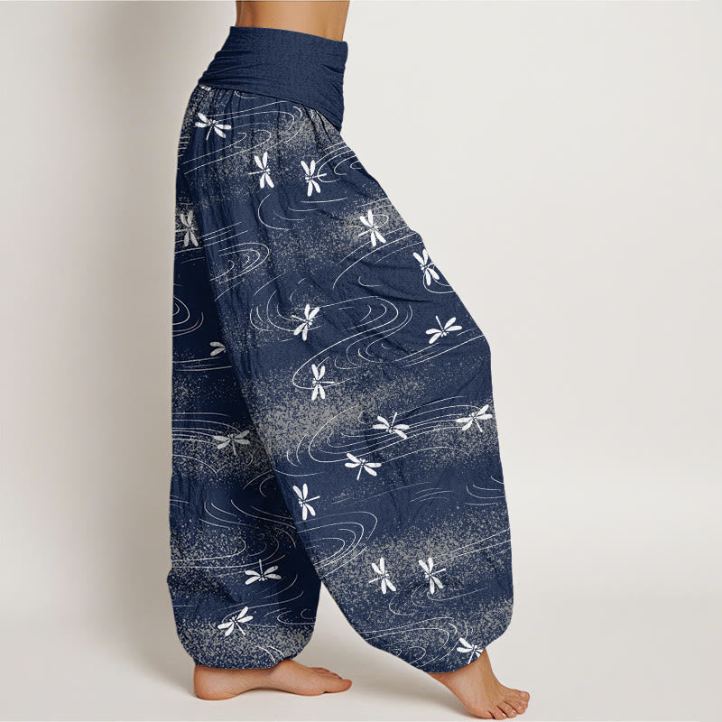 Buddha Stones Casual Dragonfly Wave Pattern Damskie spodnie haremowe z elastyczną talią - image 6