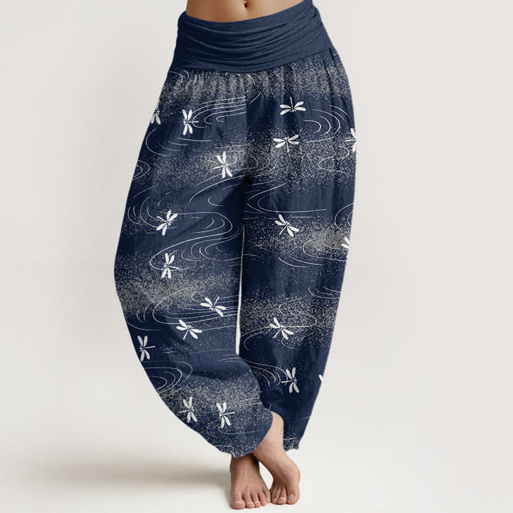 Buddha Stones Casual Dragonfly Wave Pattern Damskie spodnie haremowe z elastyczną talią - Marynarka wojenna - US22, UK/AU26, EU54 (6XL) - image 5