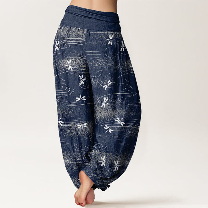 Buddha Stones Casual Dragonfly Wave Pattern Damskie spodnie haremowe z elastyczną talią - image 7
