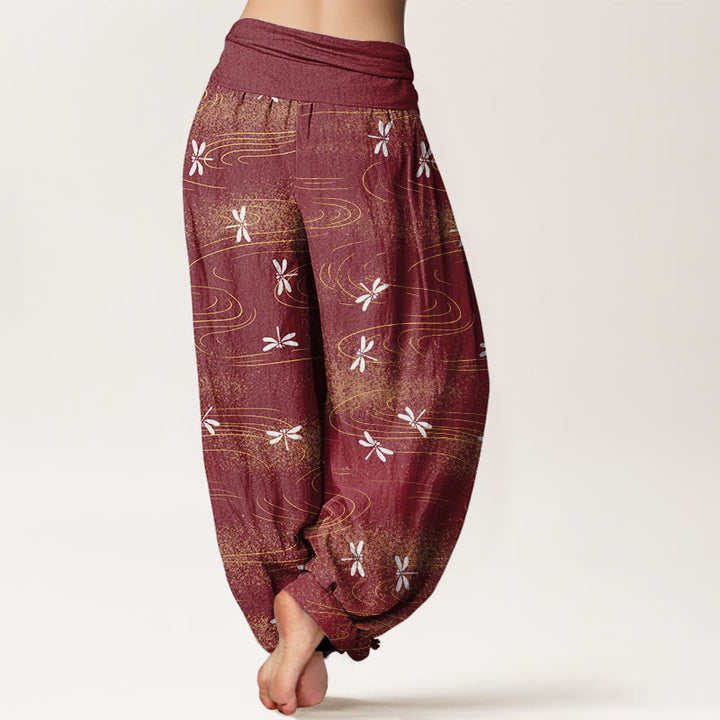 Buddha Stones Casual Dragonfly Wave Pattern Damskie spodnie haremowe z elastyczną talią - image 10